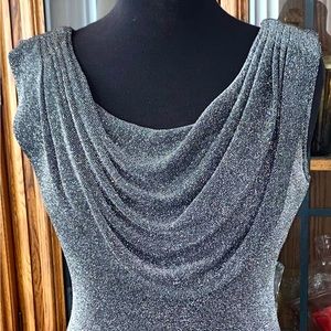 Vintage 90s/Y2K Does 70s Silver Draped Disco Dress Gown Lurex Sz 8 Night Way EVC